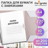 Набор папок для бумаги с завязками Calligrata, 220 г/м2, картон немелованный, до 200 листов, 10 штук Набор папок для бумаги с завязками Calligrata, 220 г/м2, картон немелованный, до 200 листов, 10 штук