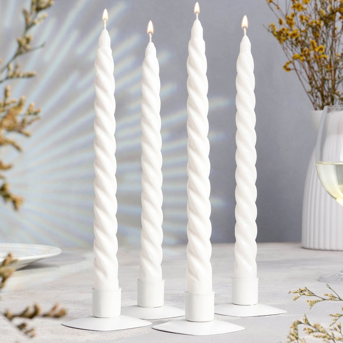 Свеча витая, 2,2х25 см, 4 шт лакированная белая