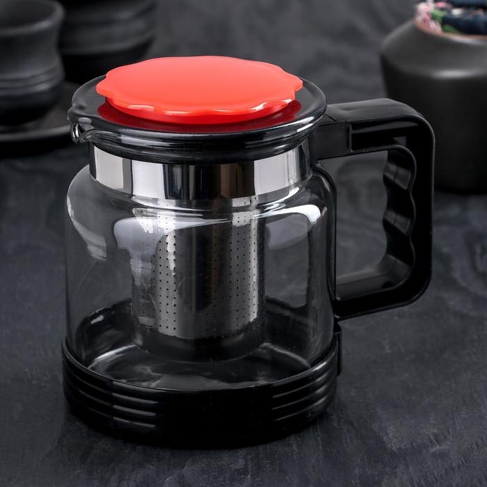 Чайник стеклянный заварочный &laquo;Цветок&raquo;, 750 мл, с металлическим ситом, цвет чёрный