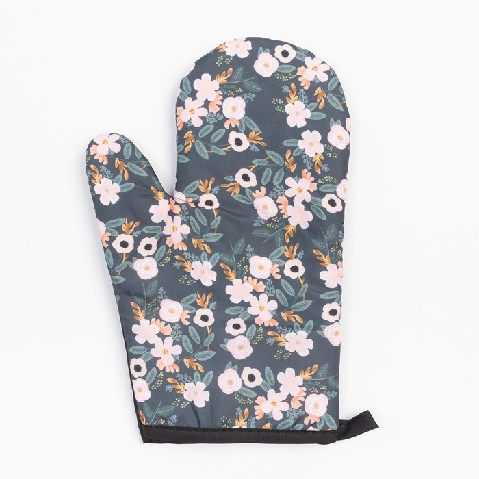 Кухонный набор 2 прихватки Доляна &laquo;Цветочки&raquo; , прихватка 17х17 см, варежка 24х18 см, 100% п/э