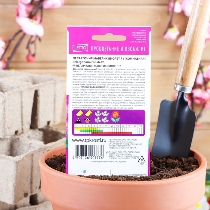 Семена комнатных цветов Пеларгония Семена комнатных цветов Пеларгония "Виолет", 4 шт.