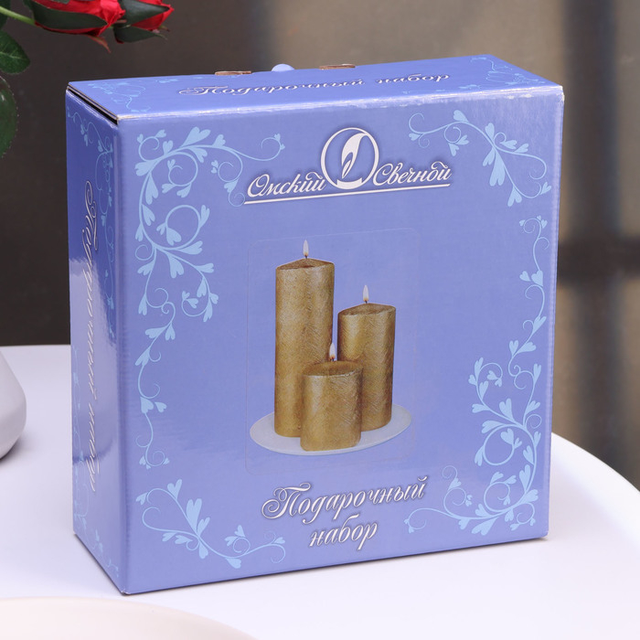 Набор свечей-цилиндров на подставке Набор свечей-цилиндров на подставке "Интерьерный", 3 шт, золотой