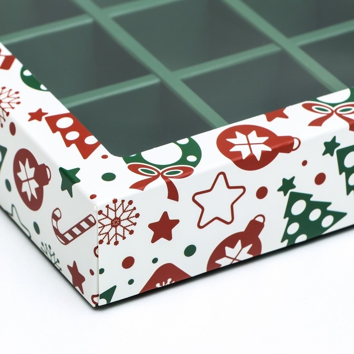 Новый год. Коробка под 12 конфет "Новогодний паттерн", 19 х 15 х 3,6 см, кондитерская упаковка