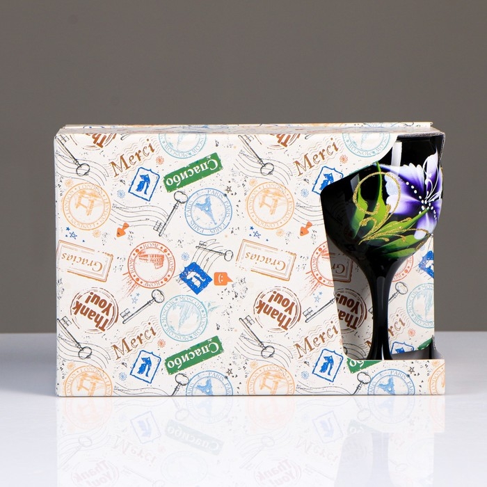 Набор бокалов для вина "Цветы" 6 шт, 220 мл, микс