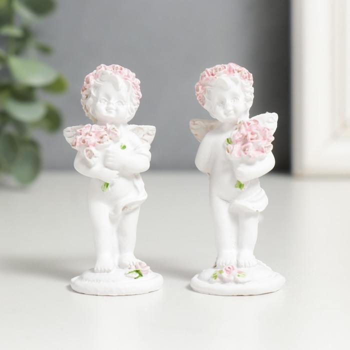 Фигурка полистоун Фигурка полистоун "Ангел с букетом розовых роз" МИКС 6,5х2,5х2,5 см