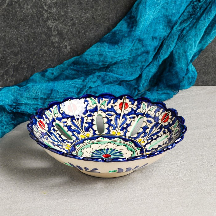 Фруктовница Риштанская Керамика Фруктовница Риштанская Керамика "Узоры", 23 см, синяя