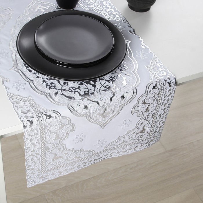 Салфетка сервировочная на стол &laquo;Восток&raquo;, ажурная, 84&times;40 см, ПВХ, цвет серебряный