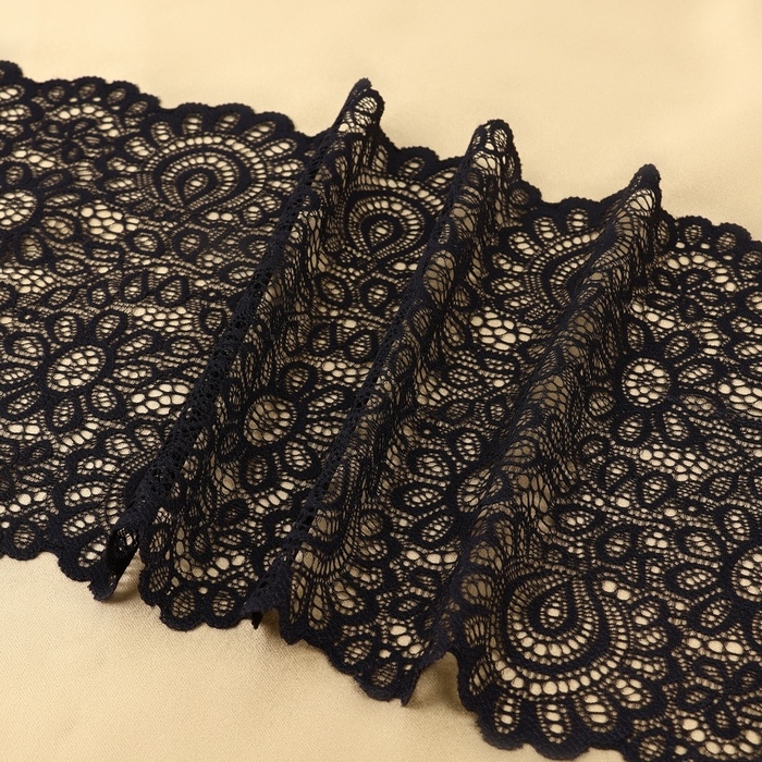 Кружевная эластичная ткань, 190 мм &times; 23 &plusmn; 1 м, цвет чёрный