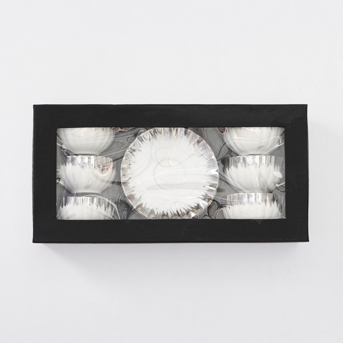 Сервиз керамический чайный &laquo;Снежная лавина&raquo;, 12 предметов: 6 кружек 80 мл, 6 блюдец d=11,2 см, цвет МИКС