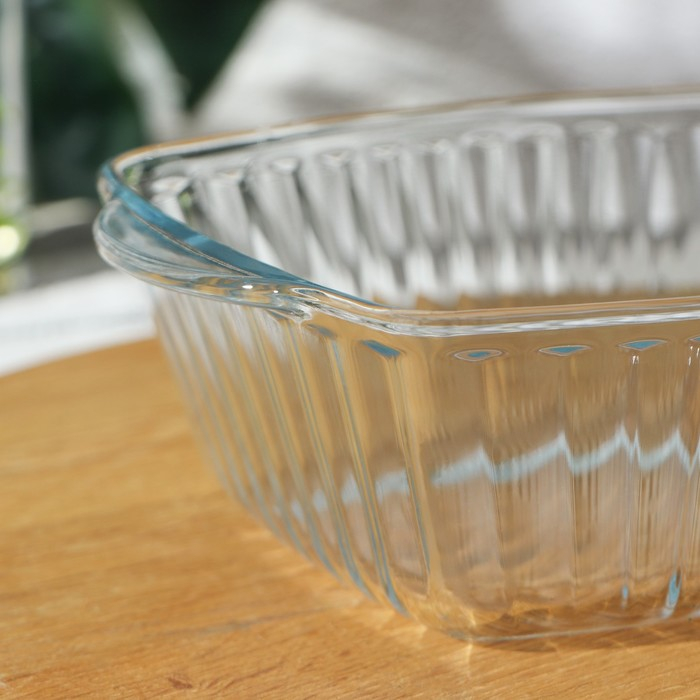 Кастрюля из жаропрочного стекла для запекания Borcam, 1 л, 20,4&times;16 см, рифлёная, с крышкой