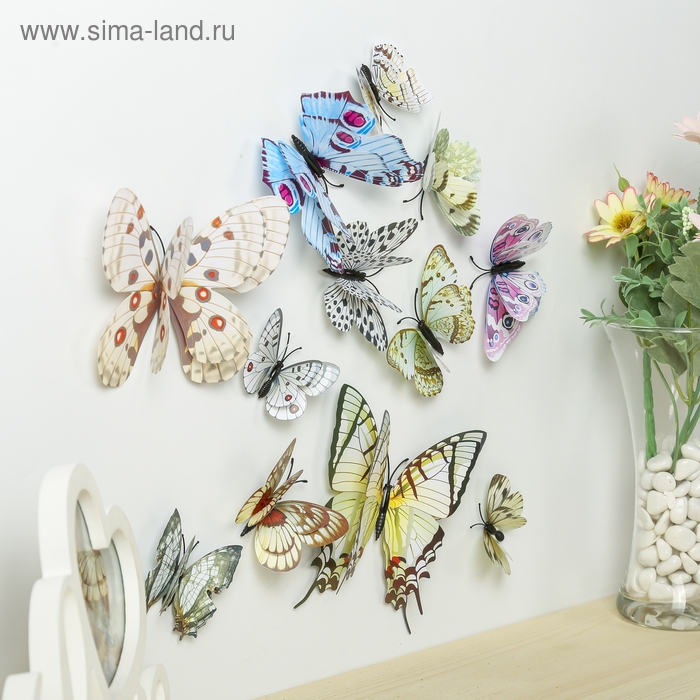 Магнит пластик Магнит пластик "Бабочки" набор 12 шт МИКС h=4,4,5,5,6,8,9,5,13,5,14,5 см