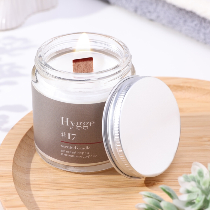Свеча ароматическая Свеча ароматическая "Hygge" #17 Розовый перец и лимонное дерево, соевый воск, в банке, 90 г