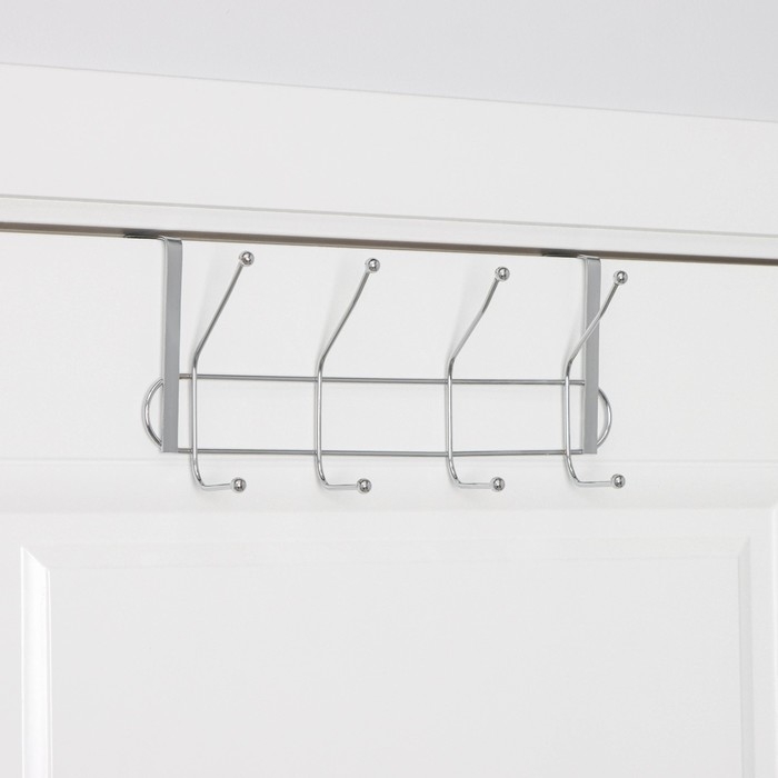 Вешалка на дверь на 4 двойных крючка Доляна &laquo;Блеск&raquo;, 31&times;15&times;11 см, цвет хром