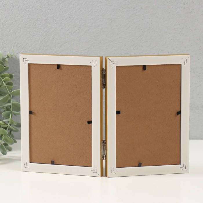 Фоторамка пластик на 2 фото 10х15 см Фоторамка пластик на 2 фото 10х15 см "Галочки на зелёном" с золотой обводкой