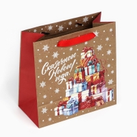 Новый год. Пакет подарочный новогодний крафтовый квадратный &laquo;Сказочные подарки&raquo;, 22 х 22 х 11 см, Новый год