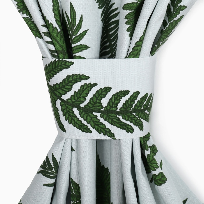 Комплект штор для кухни с подхватами Этель "Папоротник", 150х180 см - 2 шт, репс 220 г/м2, 100% хл