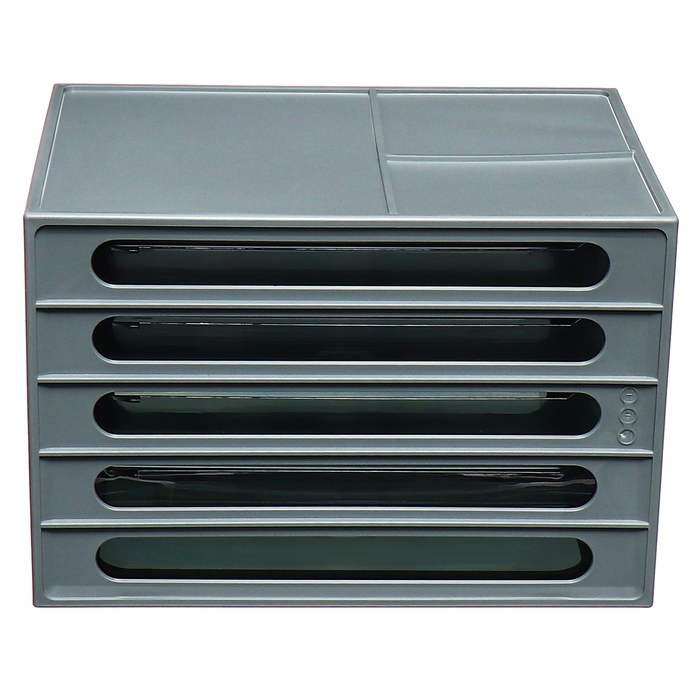 Файл-кабинет 4-секционный СТАММ, серый корпус, черные лотки