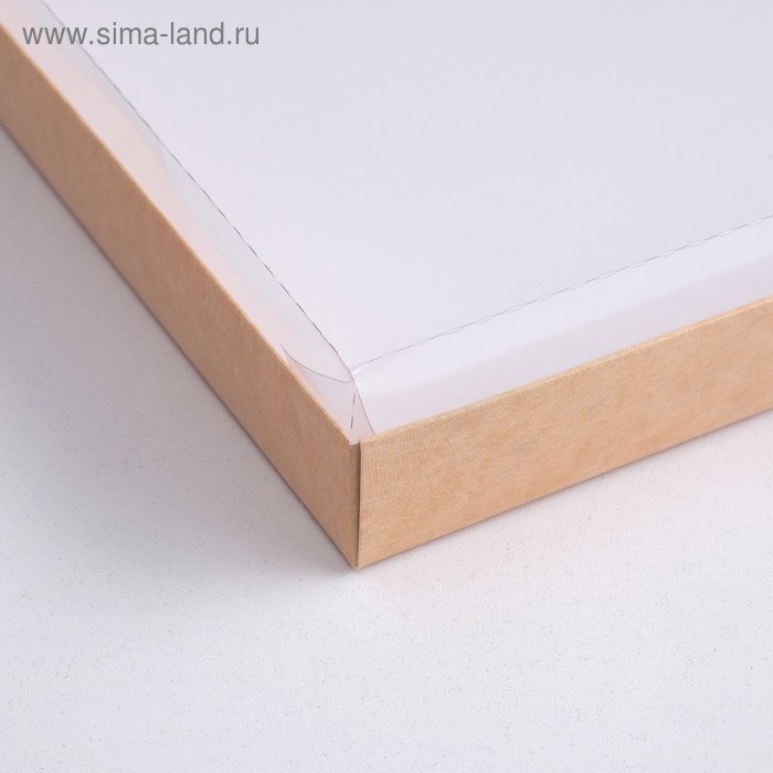 Коробка картонная  с прозрачной крышкой, крафт, 26 х 21 х 3 см