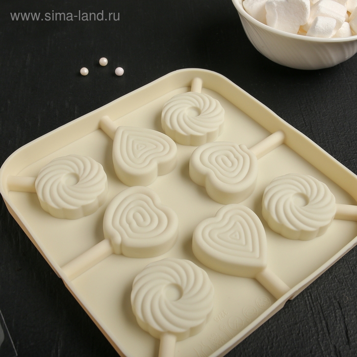 Форма для леденцов Доляна &laquo;Свидание&raquo;, силикон, 14,5&times;14,5&times;1,5 см, 8 ячеек (3,5&times;3,5 см), с палочками, цвет МИКС