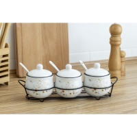 Банки керамические для специй на металлической подставке &laquo;Цветы&raquo;, 200 мл, 3 шт