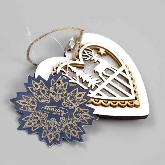 Ёлочная игрушка &laquo;Сердце с оленем&raquo;, от батареек, свечение тёплое белое