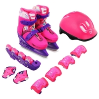 Набор: коньки детские раздвижные Snow Cat, с роликовой платформой, защита, р. 30-33 Набор: коньки детские раздвижные Snow Cat, с роликовой платформой, защита, р. 30-33