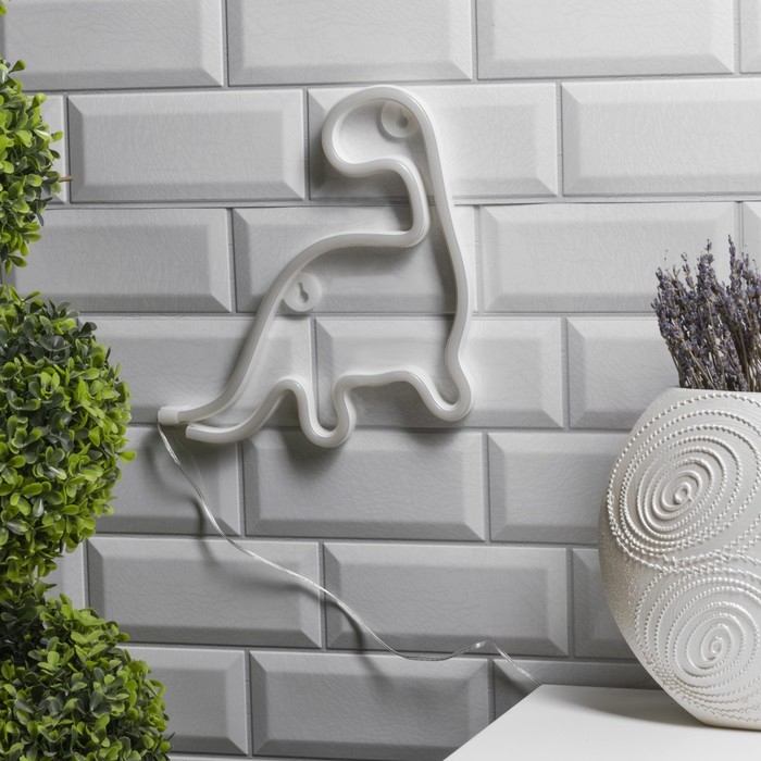 Неоновая вывеска &laquo;Динозавр&raquo; 24 &times; 24 см, батарейки ААх3 (не в комплекте), USB, свечение зелёное