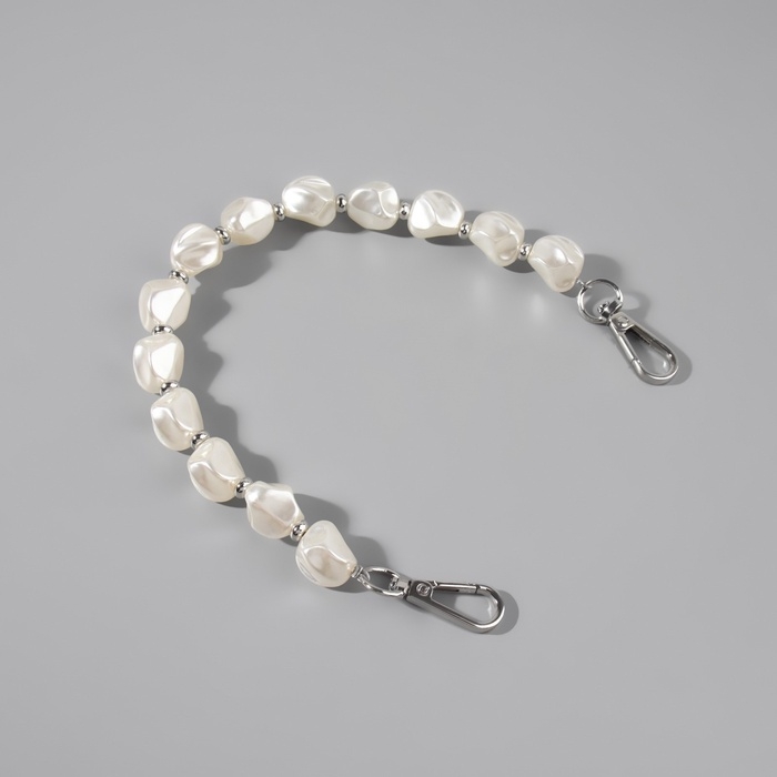 Ручка для сумки, перламутровые бусы, 26 см, цвет белый/серебряный