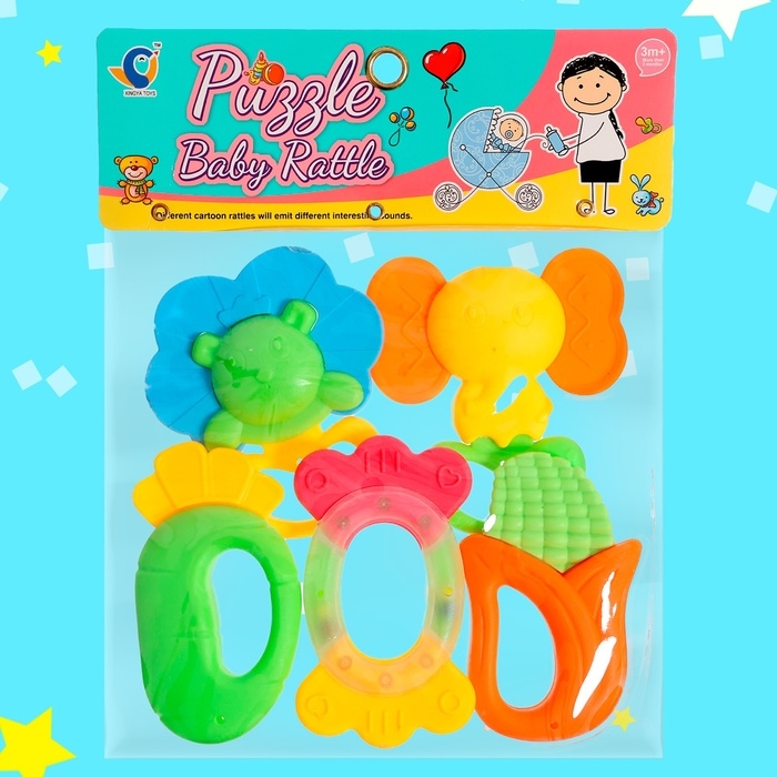 Набор погремушек с прорезывателями для зубов, 5 предметов Набор погремушек с прорезывателями для зубов, 5 предметов