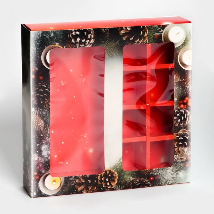 Новый год. Коробка под 8 конфет и шоколад, с окном Новый год. Коробка под 8 конфет и шоколад, с окном "Новогодняя", 17,7 х 17,8 х 3,8 см, кондитерская упаковка