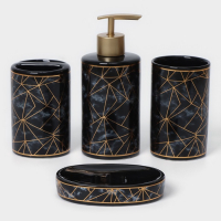 Набор аксессуаров для ванной комнаты &laquo;Лофт&raquo;, 4 предмета (дозатор 250 мл, мыльница, 2 стакана), цвет чёрный