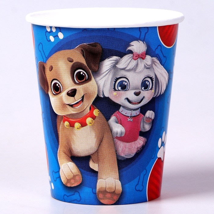 Набор бумажной посуды одноразовый с масками &laquo;Щенята&raquo;: 6 тарелок, 6 стаканов, 6 масок
