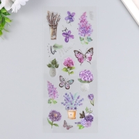 Наклейка пластик "Лаванда, сирень и фиалки" с серебристой обводкой 10х27 см