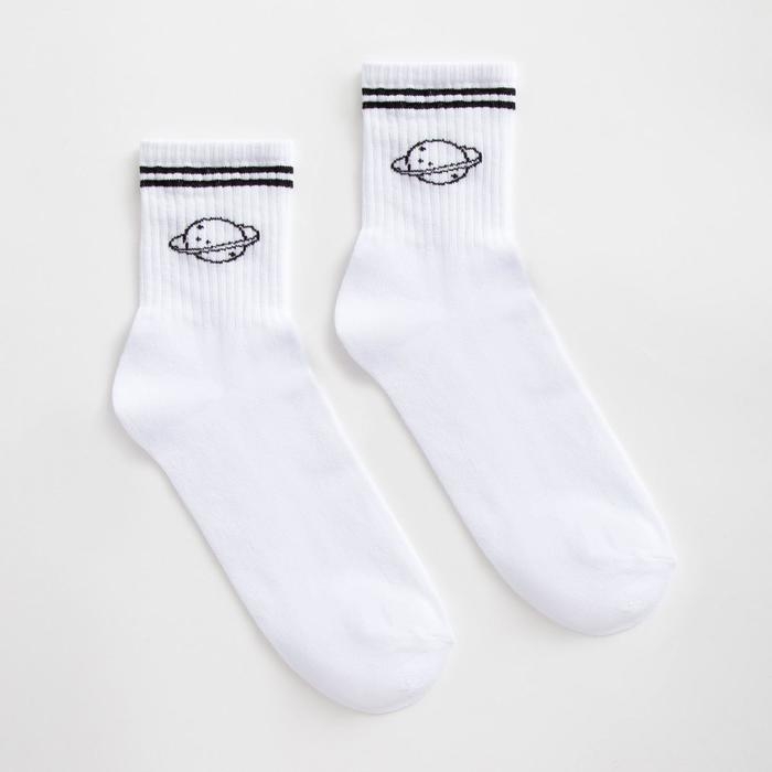 Носки мужские MINAKU &laquo;Планета&raquo;, цвет белый, р-р 40-41 (27 см)