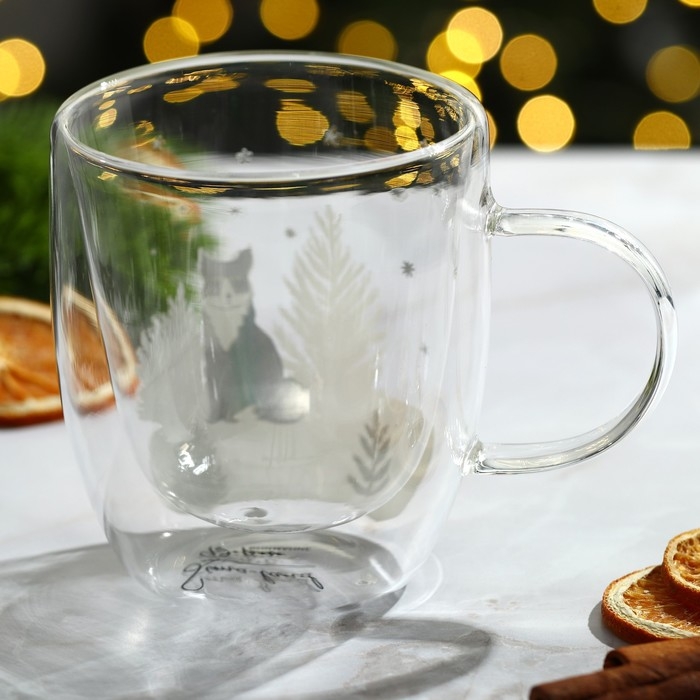 Новый год. Кружка новогодняя стеклянная с двойными стенками &laquo;Лиса&raquo;, 300 мл