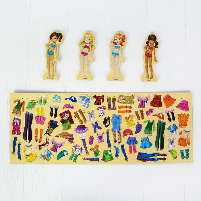 Игра на магнитах &laquo;Модные девчонки&raquo;, 63 элемента одежды + 4 куклы