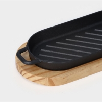 Сковорода на деревянной подставке &laquo;Овал гриль&raquo;, с ручками 26&times;10&times;2,5 см