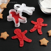 Форма для печенья с 3-мя печатями двухсторонними и прессом Доляна &laquo;Пряничный человечек&raquo;, 13&times;11&times;3,5 см, цвет МИКС