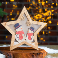 Декор с подсветкой "Снеговики" 2,3&times;19,7&times;19,7 см, батарейки AAA (не в комплекте), свечение желтое