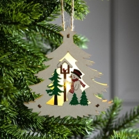 Ёлочная игрушка &laquo;Ёлочка со снеговиком&raquo;, от батареек, свечение тёплое белое