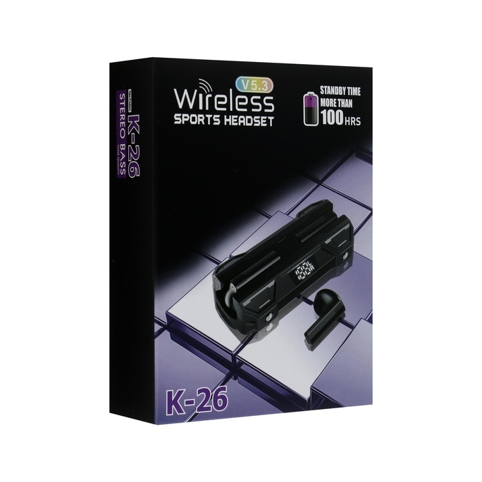 Наушники беспроводные K26, TWS, вкладыши, BT 5.0, 35/260 мАч, дисплей, чёрные Наушники беспроводные K26, TWS, вкладыши, BT 5.0, 35/260 мАч, дисплей, чёрные