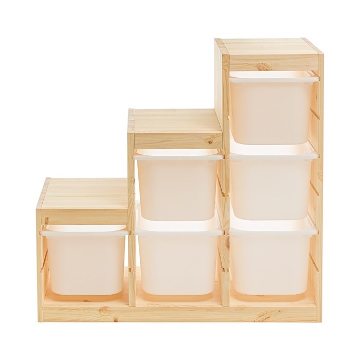 Стеллаж лесенка TROFAST-2, с контейнерами, Массив сосны