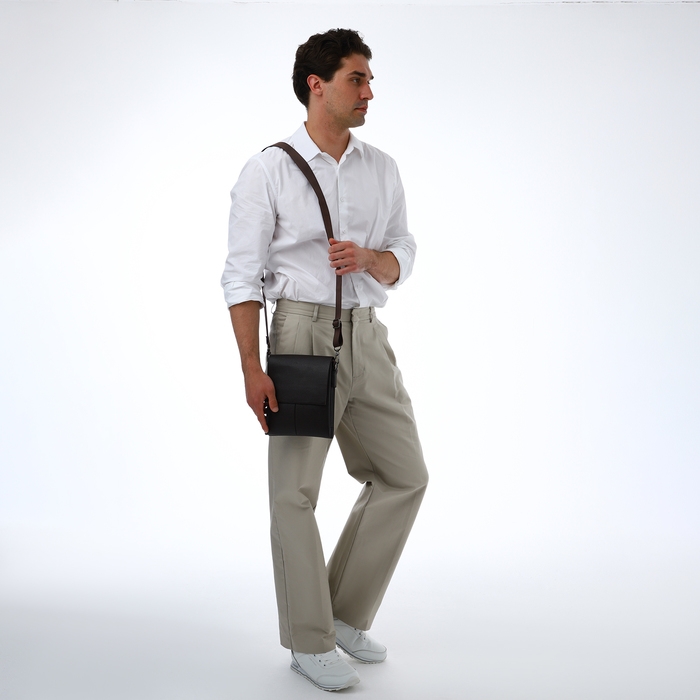 Сумка мужская через плечо TEXTURA, наружный карман, цвет коричневый