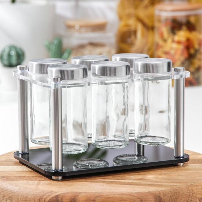 Набор для специй на подставке &laquo;Хай-тек&raquo;, 19&times;21,5 см, 90 мл, 4&times;9,5 см, 6 шт