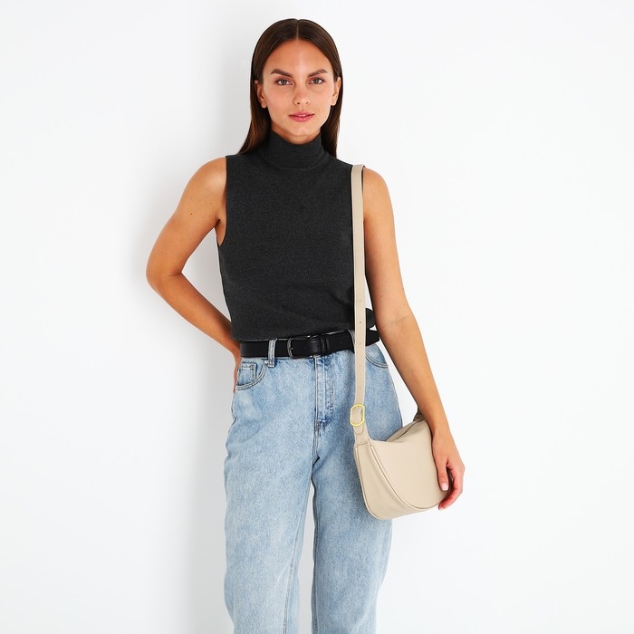 Сумка-багет на молнии, цвет бежевый