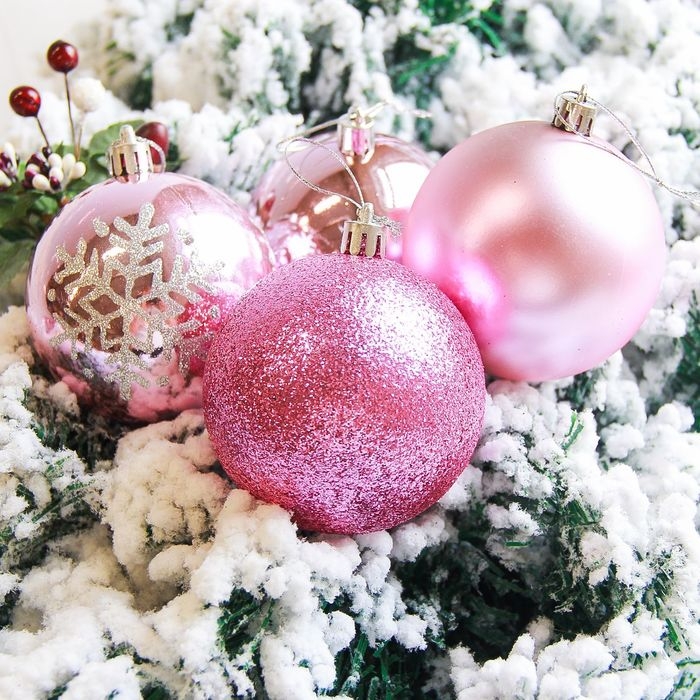 Набор шаров пластик d-8 см, 6 шт Набор шаров пластик d-8 см, 6 шт "Снежинка капель"