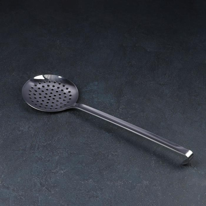 Шумовка из нержавеющей стали цельнометаллическая, d=12 см, h=41 см, толщина 3 мм, цвет серебряный Шумовка из нержавеющей стали цельнометаллическая, d=12 см, h=41 см, толщина 3 мм, цвет серебряный