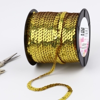 Пайетки на нити, голография, 6 мм, 91 &plusmn; 1 м, цвет золотой