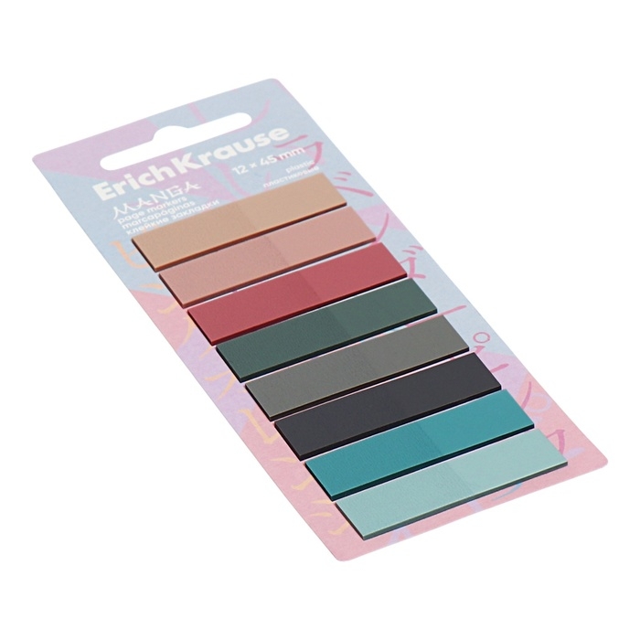 Закладки с клеевым краем пластиковые 12х45 мм, ErichKrause "Manga", 160 листов 8 цветов