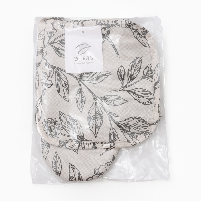 Набор Варежка-прихватка, прихватка Этель "Black flowers" 100% х/л, саржа 190 г/м2